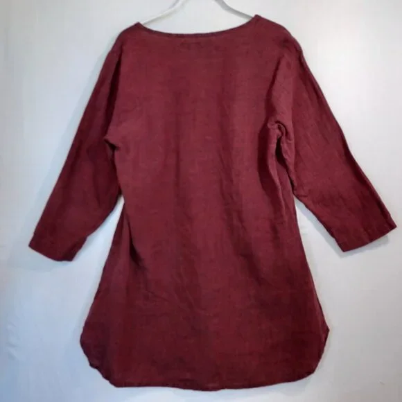 FLAX Tunic Top 3/4 Sleeve Round Neck Popover Maroon Wine Color Womens size P - Picture 3 of 10